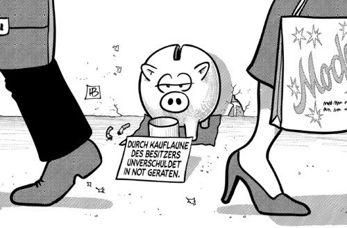 Cartoon: Kauflaunennot (medium) by Harm Bengen tagged kauflaune,sparschwein,betteln,unverschuldet,not,gfk,konsumklimaindex,konjunktur,harm,bengen,cartoon,karikatur
