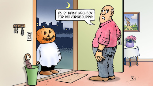 Cartoon: Kochbox (medium) by Harm Bengen tagged kochbox,kürbissuppe,halloween,haustür,grusel,horror,harm,bengen,cartoon,karikatur,kochbox,kürbissuppe,halloween,haustür,grusel,horror,harm,bengen,cartoon,karikatur