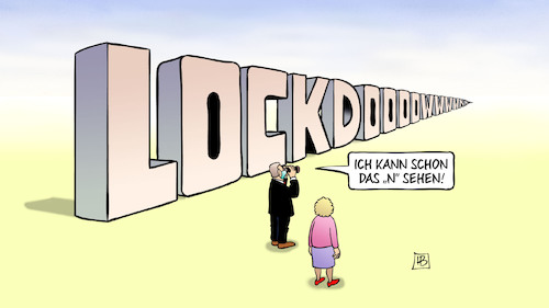 Cartoon: Lockdown-Ende (medium) by Harm Bengen tagged lockdown,ende,corona,fernglas,harm,bengen,cartoon,karikatur,lockdown,ende,corona,fernglas,harm,bengen,cartoon,karikatur
