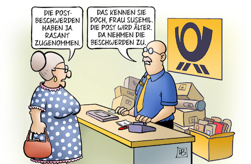 Cartoon: Post-Beschwerden (medium) by Harm Bengen tagged post,beschwerden,zugenommen,alter,susemil,harm,bengen,cartoon,karikatur,post,beschwerden,zugenommen,alter,susemil,harm,bengen,cartoon,karikatur