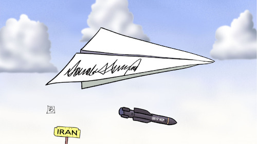Cartoon: Trump-Kriegseintritt (medium) by Harm Bengen tagged kriegseintritt,unterschrift,papierflieger,entry,into,the,war,signature,paper,airplane,trump,iran,bomben,angriff,gefahr,nahost,bombs,attack,danger,middle,east,harm,bengen,cartoon,karikatur,kriegseintritt,unterschrift,papierflieger,entry,into,the,war,signature,paper,airplane,trump,iran,bomben,angriff,gefahr,nahost,bombs,attack,danger,middle,east,harm,bengen,cartoon,karikatur