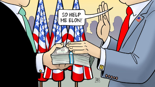 Cartoon: Trump-Schwur (medium) by Harm Bengen tagged inauguration,schwur,oath,elon,musk,trump,amtseinführung,amtsantritt,dollar,geld,usa,harm,bengen,cartoon,karikatur,inauguration,schwur,oath,elon,musk,trump,amtseinführung,amtsantritt,dollar,geld,usa,harm,bengen,cartoon,karikatur