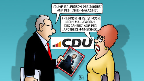 Cartoon: Trump Person of the year (medium) by Harm Bengen tagged trump,person,of,the,year,des,jahres,time,magazine,friedrich,merz,patient,apotheken,umschau,cdu,harm,bengen,cartoon,karikatur,trump,person,of,the,year,des,jahres,time,magazine,friedrich,merz,patient,apotheken,umschau,cdu,harm,bengen,cartoon,karikatur