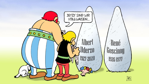 Cartoon: Uderzo (medium) by Harm Bengen tagged vollwaisen,albert,uderzo,rene,goscinny,comiczeichner,asterix,obelix,idefix,tod,harm,bengen,cartoon,karikatur,vollwaisen,albert,uderzo,rene,goscinny,comiczeichner,asterix,obelix,idefix,tod,harm,bengen,cartoon,karikatur