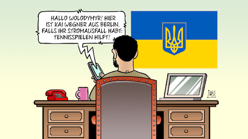 Cartoon: Wegner-Tipps (medium) by Harm Bengen tagged wolodymyr,selenskyj,ukraine,schreibtisch,handy,kai,wegner,berlin,stromausfall,tennisspielen,krieg,harm,bengen,cartoon,karikatur,wolodymyr,selenskyj,ukraine,schreibtisch,handy,kai,wegner,berlin,stromausfall,tennisspielen,krieg,harm,bengen,cartoon,karikatur