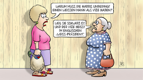 Cartoon: Weiss-Präsident (medium) by Harm Bengen tagged harris,weisser,mann,vize,schwarz,englisch,weiss,präsident,usa,wahlkampf,susemil,jutta,zaun,harm,bengen,cartoon,karikatur,harris,weisser,mann,vize,schwarz,englisch,weiss,präsident,usa,wahlkampf,susemil,jutta,zaun,harm,bengen,cartoon,karikatur