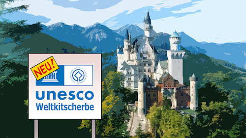 Cartoon: Weltkitscherbe (medium) by Harm Bengen tagged weltkitscherbe,weltkulturerbe,unesco,neu,bayrische,schlösser,neuschwanstein,kitsch,harm,bengen,cartoon,karikatur,weltkitscherbe,weltkulturerbe,unesco,neu,bayrische,schlösser,neuschwanstein,kitsch,harm,bengen,cartoon,karikatur