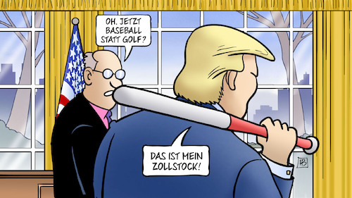 Cartoon: Zoll-Stock (medium) by Harm Bengen tagged baseballschläger,usa,trump,zoll,zölle,zollstock,kanada,mexiko,china,handelskrieg,harm,bengen,cartoon,karikatur,baseballschläger,usa,trump,zoll,zölle,zollstock,kanada,mexiko,china,handelskrieg,harm,bengen,cartoon,karikatur