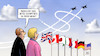 Cartoon: G7-Kampfjets (small) by Harm Bengen tagged kampfjets,dollarzeichen,kondensstreifen,f16,fahnen,g7,gipfel,japan,hiroshima,russland,ukraine,krieg,harm,bengen,cartoon,karikatur