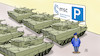 Cartoon: MSC-Parkplatz (small) by Harm Bengen tagged msc,münchner,sicherheitskonferenz,parkplatz,parkplätze,panzer,frieden,krieg,ukraine,russland,harm,bengen,cartoon,karikatur