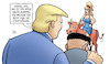 Cartoon: Trump Kim und Zölle (small) by Harm Bengen tagged kim trump treffen usa nordkorea europa böse tante strafzölle zoll handelskrieg stier harm bengen cartoon karikatur