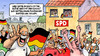 Cartoon: WM und Gauck (small) by Harm Bengen tagged wm,gauck,wulff,bundespräsident,wahl,aufstellung,spd,grüne,kandidat,fußball,fans,jubel,korso,fahnen