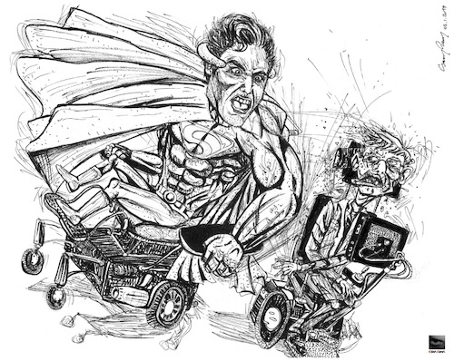 Cartoon: Reeve vs Hawking (medium) by csamcram tagged superman,storpio,reeve,hawking