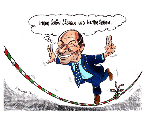 Cartoon: Berlusconis Seiltanz (medium) by pianoman68 tagged berlsuconi,italien,italy