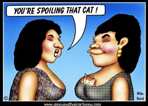 Cartoon: Spoiling that Cat. (medium) by Mike Baird tagged cats,love,friends,care,happiness
