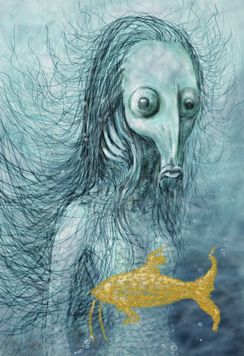 Cartoon: mrs ctulhu and the fried fish (medium) by nootoon tagged fried,fish,ctulhu,underwater,lovecraft,nootoon,illustration,germany,digital
