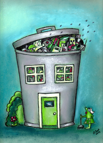 Cartoon: Dachschaden (medium) by ninaboosart tagged messies,müll,psyche,mülleimer,putzen,aufräumen