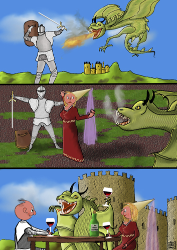 Cartoon: Peace - Frieden (medium) by Dadaphil tagged dragon,drachen,peace,frieden,knight,ritter,wine,wein