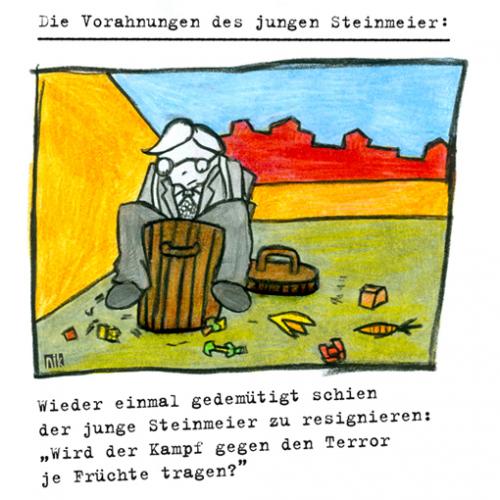 Cartoon: Der junge Steinmeier 2 (medium) by nik tagged steinmeier,jung,jugend,terror,kampf,resignation,cartoon,buntstift