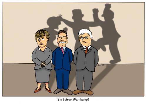 Cartoon: Ein fairer Wahlkampf (medium) by depi tagged stern,cartoonwettbewerb,merkel,steinmeier