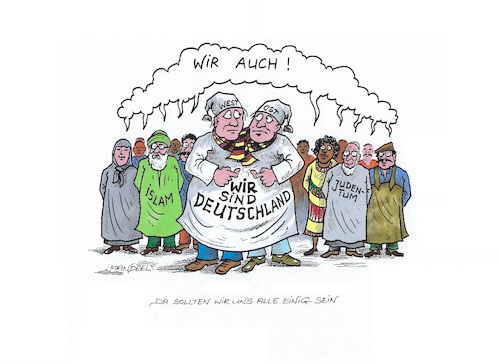 Cartoon: 30 Jahre vereinigtes Deutschland (medium) by mandzel tagged deutschland,jubiläum,ossis,wessis,zuwanderer,deutschland,jubiläum,ossis,wessis,zuwanderer
