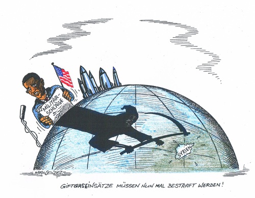 Cartoon: Antwort auf Giftgasanschläge (medium) by mandzel tagged syrien,obama,tod,militärschläge,giftgas,amerika,syrien,obama,tod,militärschläge,giftgas,amerika