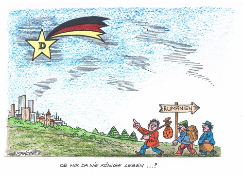 Cartoon: Armutseinwanderung (medium) by mandzel tagged rumänen,armutseinwanderung,deutschland,stern,könige,rumänen,armutseinwanderung,deutschland,stern,könige