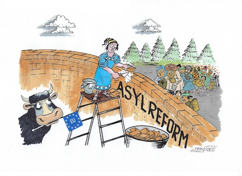 Cartoon: Asyl-Reform (medium) by mandzel tagged flüchtlinge,eu,quoten,uneinigkeit,reform,flüchtlinge,eu,quoten,uneinigkeit,reform