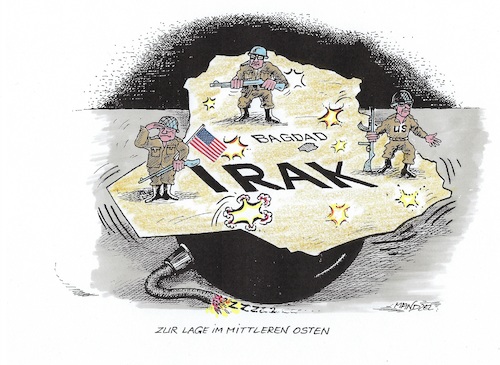 Cartoon: Auf verlorenen Posten (medium) by mandzel tagged trump,usa,iran,irak,explosivlage,soleimani,mord,soldaten,krieg,trump,usa,iran,irak,explosivlage,soleimani,mord,soldaten,krieg