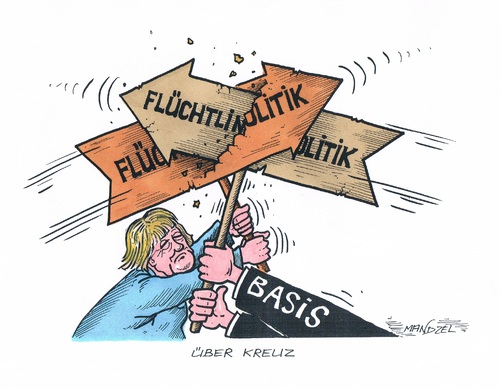 Cartoon: Basis kontra Merkel (medium) by mandzel tagged flüchtlingspolitik,merkel,basis,deutschland,asyl,widerstand,wählergunst,ablehnung,flüchtlingspolitik,merkel,basis,deutschland,asyl,widerstand,wählergunst,ablehnung