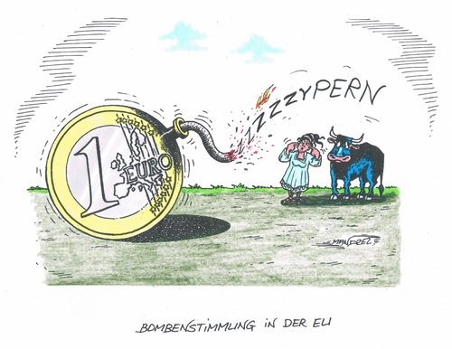 Cartoon: Bombenstimmung in der EU (medium) by mandzel tagged zypern,euro,pleite,detonation,zypern,euro,pleite,detonation