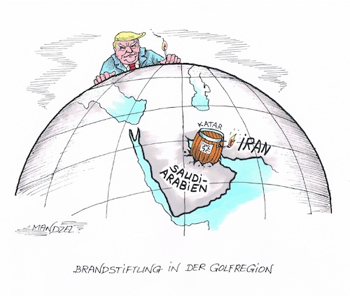 Cartoon: Brandstifter Trump (medium) by mandzel tagged katar,iran,arabien,trump,pulverfass,brandstiftung,katar,iran,arabien,trump,pulverfass,brandstiftung