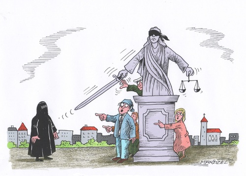 Cartoon: Burka im Fokus (medium) by mandzel tagged burka,justitia,integration,abschirmung,burka,justitia,integration,abschirmung
