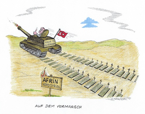 Cartoon: Deutsche Waffenlieferungen (medium) by mandzel tagged waffenexporte,panzer,deutschland,türkei,erdogan,kurden,syrien,krieg,waffenexporte,panzer,deutschland,türkei,erdogan,kurden,syrien,krieg
