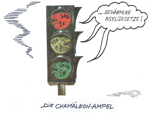 Cartoon: Die Ampel heult mit den Wölfen (medium) by mandzel tagged fdp,spd,grün,chamäleons,asyl,migranten,gesetzesverschärfungen,fdp,spd,grün,chamäleons,asyl,migranten,gesetzesverschärfungen