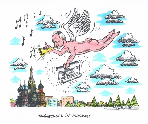 Cartoon: Die frohe Botschaft (medium) by mandzel tagged putin,chodorkowski,weihnachtsengel,kreml,begnadigung,putin,chodorkowski,weihnachtsengel,kreml,begnadigung