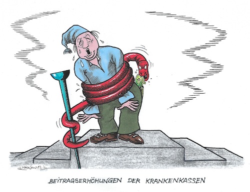 Cartoon: Die Krankenkassen schlagen zu (medium) by mandzel tagged krankenkassenbeitragserhöhung,deutschland,ampel,gesundheit,lauterbach,krankenkassenbeitragserhöhung,deutschland,ampel,gesundheit,lauterbach