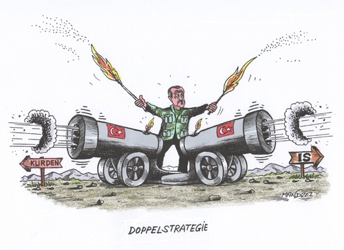 Cartoon: Doppelstrategie (medium) by mandzel tagged erdogan,beschuss,kurden,is,syrien,türkei,krieg,terrorismus,mandzel,karikatur,erdogan,beschuss,kurden,is,syrien,türkei,krieg,terrorismus,mandzel,karikatur