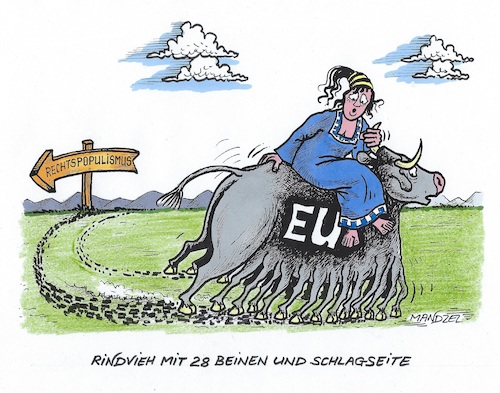Cartoon: EU mit rechter Schlagseite (medium) by mandzel tagged eu,rechtspopulismus,stier,schlagseite,eu,rechtspopulismus,stier,schlagseite