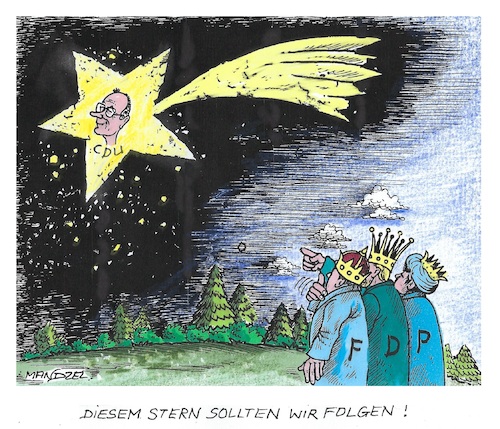 Cartoon: FDP-3-Königstreffen (medium) by mandzel tagged fdp,dreikönigstreffen,wahlen,deutschland,merz,union,fdp,dreikönigstreffen,wahlen,deutschland,merz,union