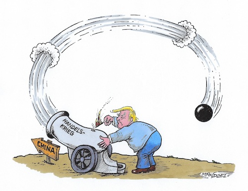 Cartoon: Feuer frei ! (medium) by mandzel tagged trump,zölle,usa,china,handelskrieg,trump,zölle,usa,china,handelskrieg