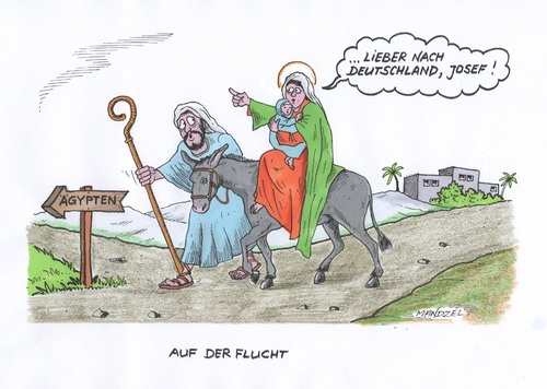 Cartoon: Flüchtlinge zur Weihnachtszeit (medium) by mandzel tagged flüchtlinge,nahost,maria,josef,kindlein,weihnachten,flüchtlinge,nahost,maria,josef,kindlein,weihnachten