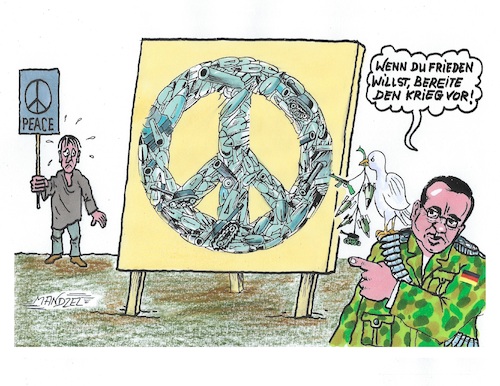 Cartoon: Frieden durch Aufrüstung ? (medium) by mandzel tagged deutschland,kriegsvorbereitung,pistorius,aufrüstung,friedenstaube,deutschland,kriegsvorbereitung,pistorius,aufrüstung,friedenstaube