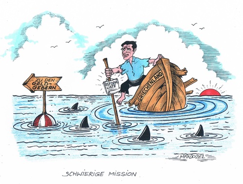 Cartoon: Geld gegen Reformen (medium) by mandzel tagged griechenland,tsipras,geld,untergang,haie,griechenland,tsipras,geld,untergang,haie