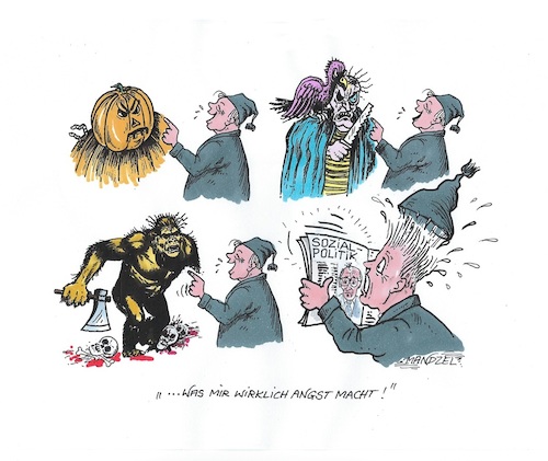 Cartoon: Halloween (medium) by mandzel tagged deutschland,reformen,halloween,ängste,horror,soziales,armut