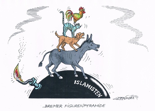 Cartoon: Islamistenfurcht in Bremen (medium) by mandzel tagged bremen,islamisten,furcht,figurenpyramide,bremen,islamisten,furcht,figurenpyramide