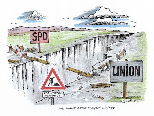 Cartoon: Jetzt geht es erst richtig los (medium) by mandzel tagged koalitionsverhandlungen,union,spd,merkel,schulz,groko,koalitionsverhandlungen,union,spd,merkel,schulz,groko