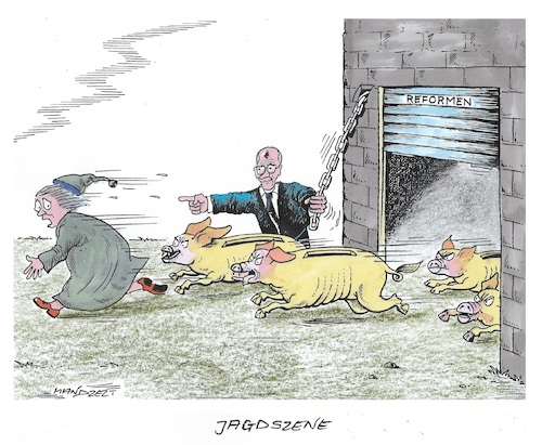 Cartoon: Jetzt gehts los (medium) by mandzel tagged merz,deutschland,reformen,einsparungen,merz,deutschland,reformen,einsparungen