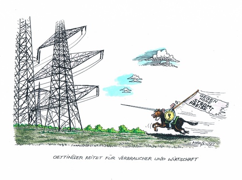 Cartoon: Kampf den hohen Strompreisen (medium) by mandzel tagged strompreise,öettinger,don,quichotte,strommasten,strompreise,don quichotte,strom,öettinger,don,quichotte