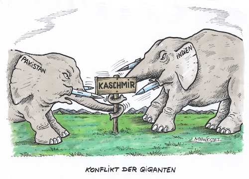 Cartoon: Kaschmir-Konflikt (medium) by mandzel tagged indien,pakistan,kaschmir,konflikte,atomwaffen,kriegsgefahr,indien,pakistan,kaschmir,konflikte,atomwaffen,kriegsgefahr